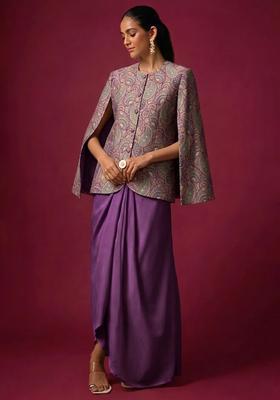 Purple Printed Jacquard Fusion set