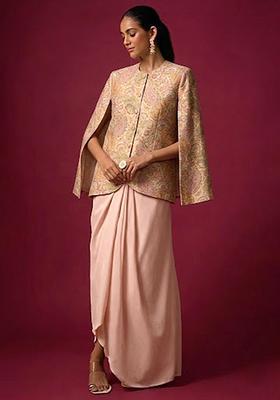 Peach Printed Jacquard Fusion set