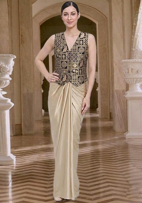 Sand Beige Printed Jacquard Fusion set