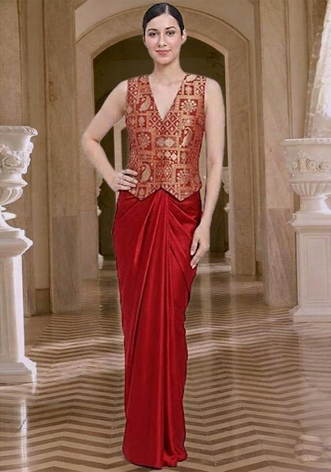 Red Printed Jacquard Fusion set