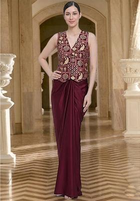 Burgundy Printed Jacquard Fusion set