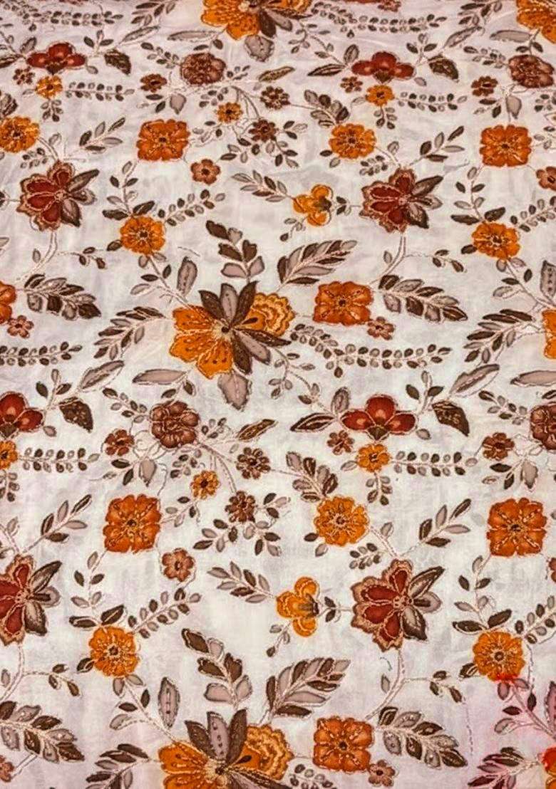 Orange Crepe Fusion Set with Floral Print for Diwali | Wedding & Festive Wear - Indya