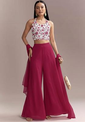 Rani Pink Floral Print Crepe Fusion Set 