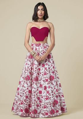 Rani Pink Floral Print Crepe Fusion Set