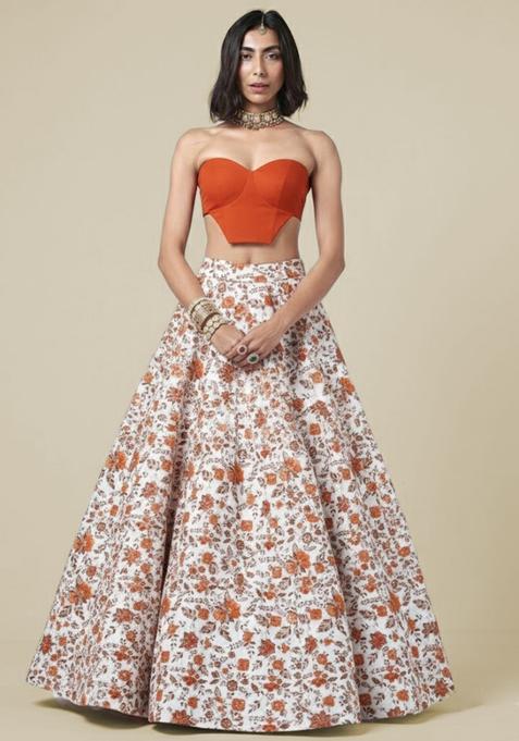 Rust Floral Print Crepe Fusion Set