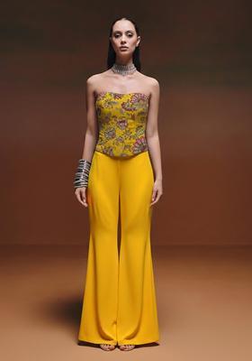 Mustard Embroidery Crepe Fusion Set