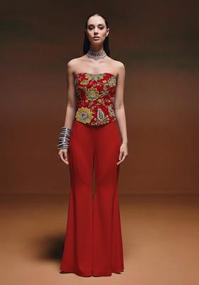 Red Embroidery Crepe Fusion Set