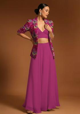 Pink Printed Crepe Fusion Set