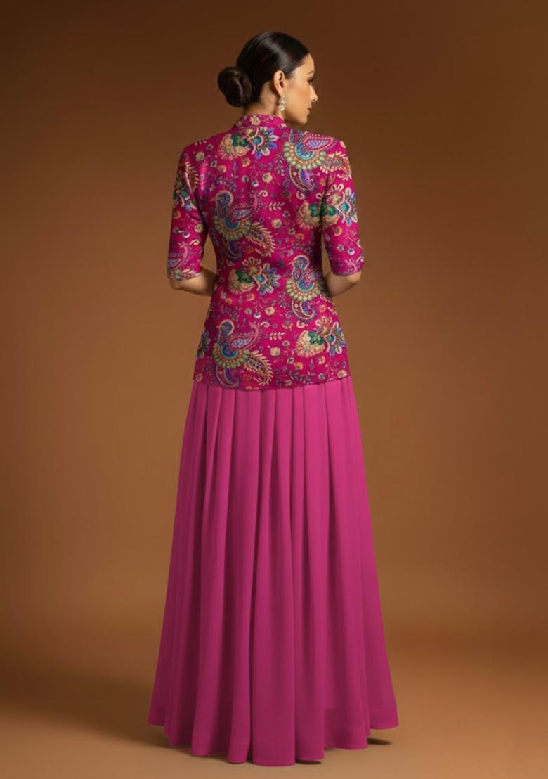 Pink Printed Crepe Fusion Set - Indya