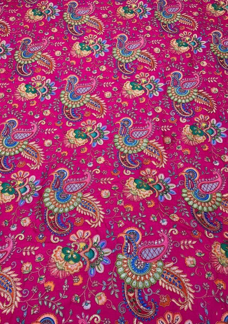 Pink Printed Crepe Fusion Set for Diwali and Festive Wear - Indya