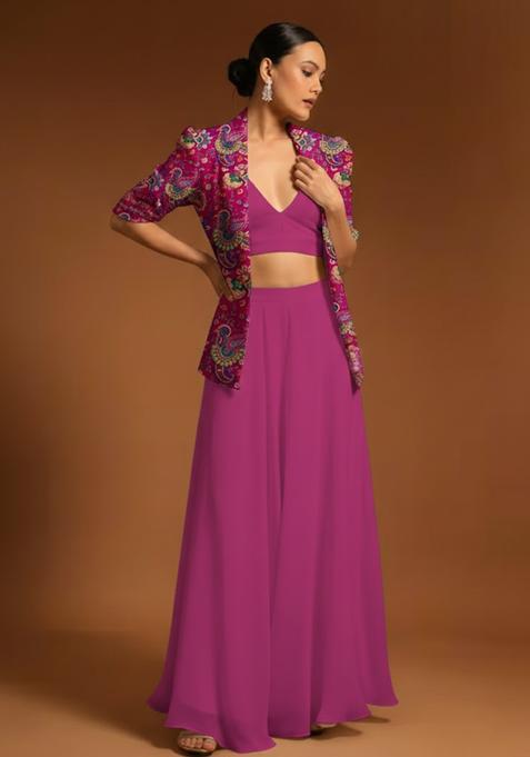 Pink Printed Crepe Fusion Set