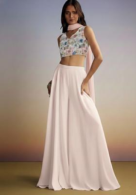 Peach Embroidery Crepe Fusion Set