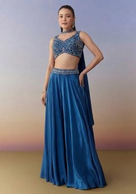 Royal Blue Crepe Handwork Fusion Set