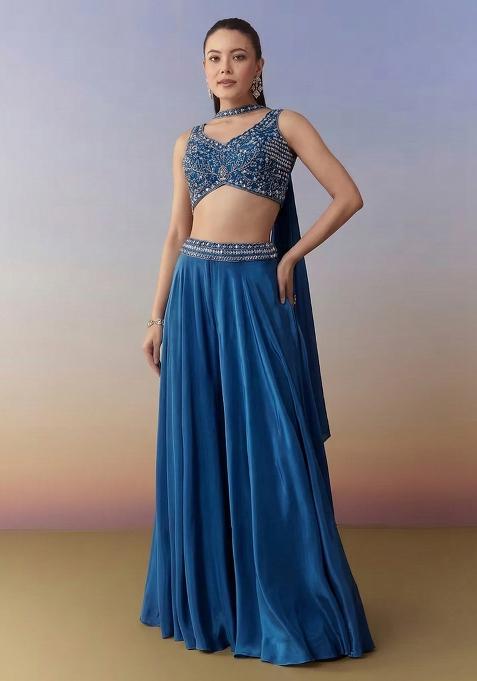Royal Blue Crepe Handwork Fusion Set
