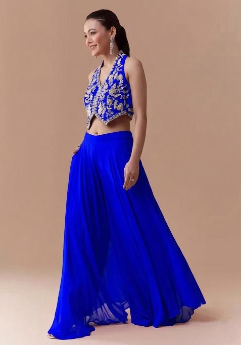 Royal Blue Crepe Handwork Fusion Set
