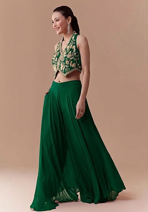 Bottle Green Crepe Handwork Fusion Set