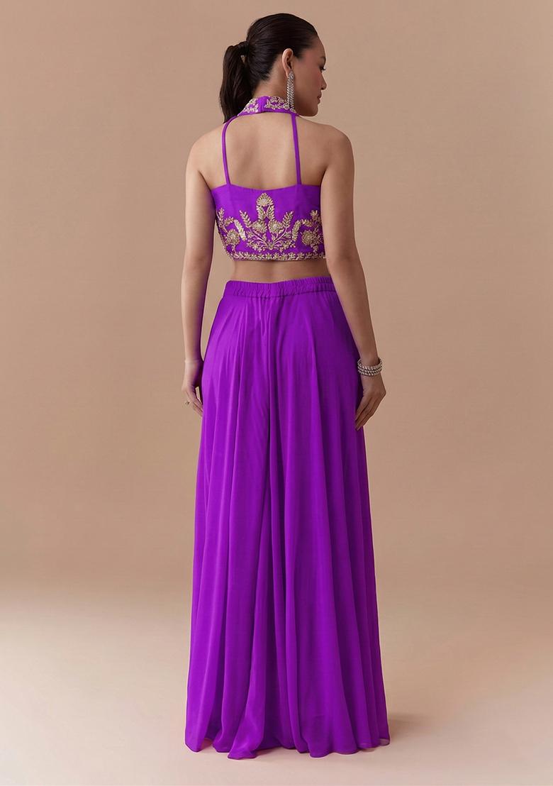 Purple Crepe Handwork Fusion Set - Indya