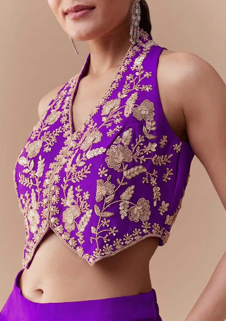 Purple Crepe Handwork Fusion Set - Indya