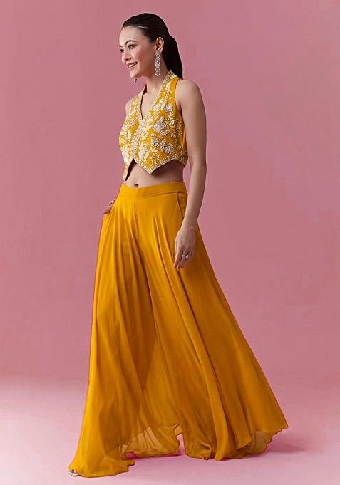 Yellow Crepe Handwork Fusion Set
