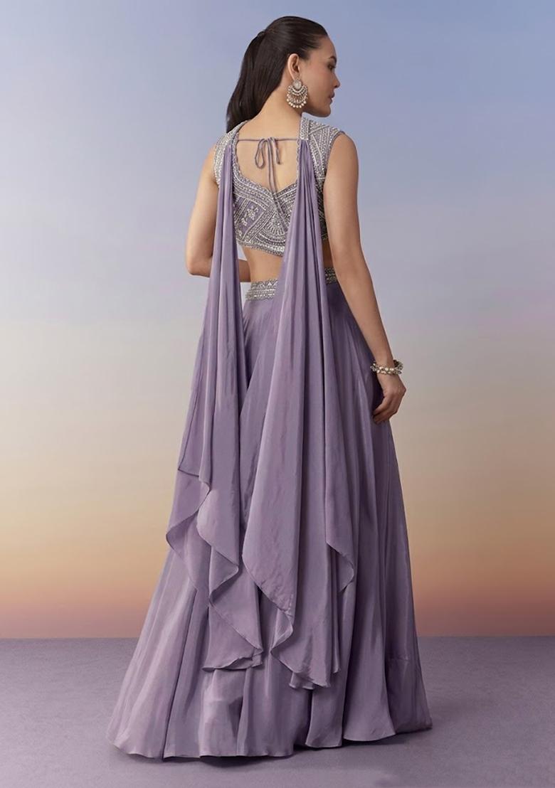 Lavender Crepe Handwork Fusion Set - Indya
