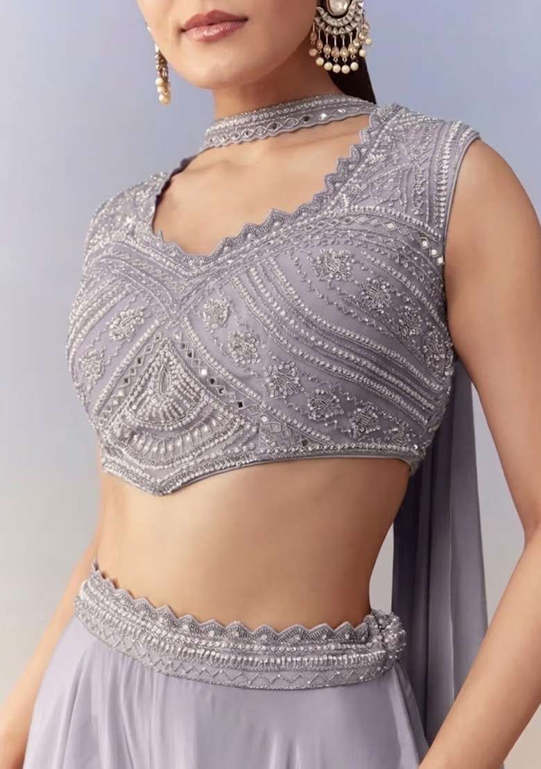 Lavender Crepe Handwork Fusion Set - Indya