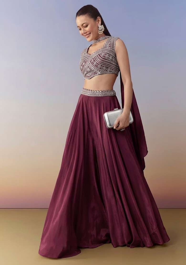 Wine Crepe Handwork Fusion Set - Indya