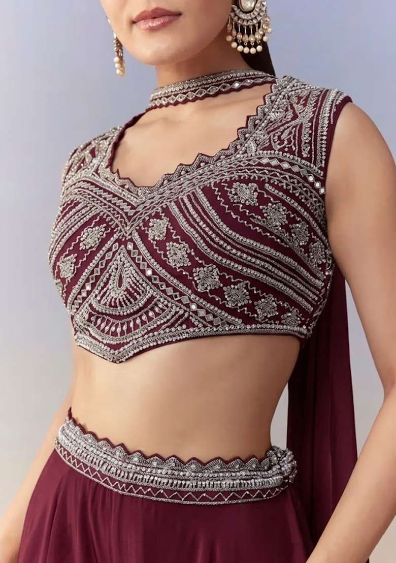 Wine Crepe Handwork Fusion Set - Indya