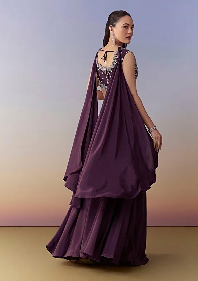Purple Crepe Handwork Fusion Set - Indya