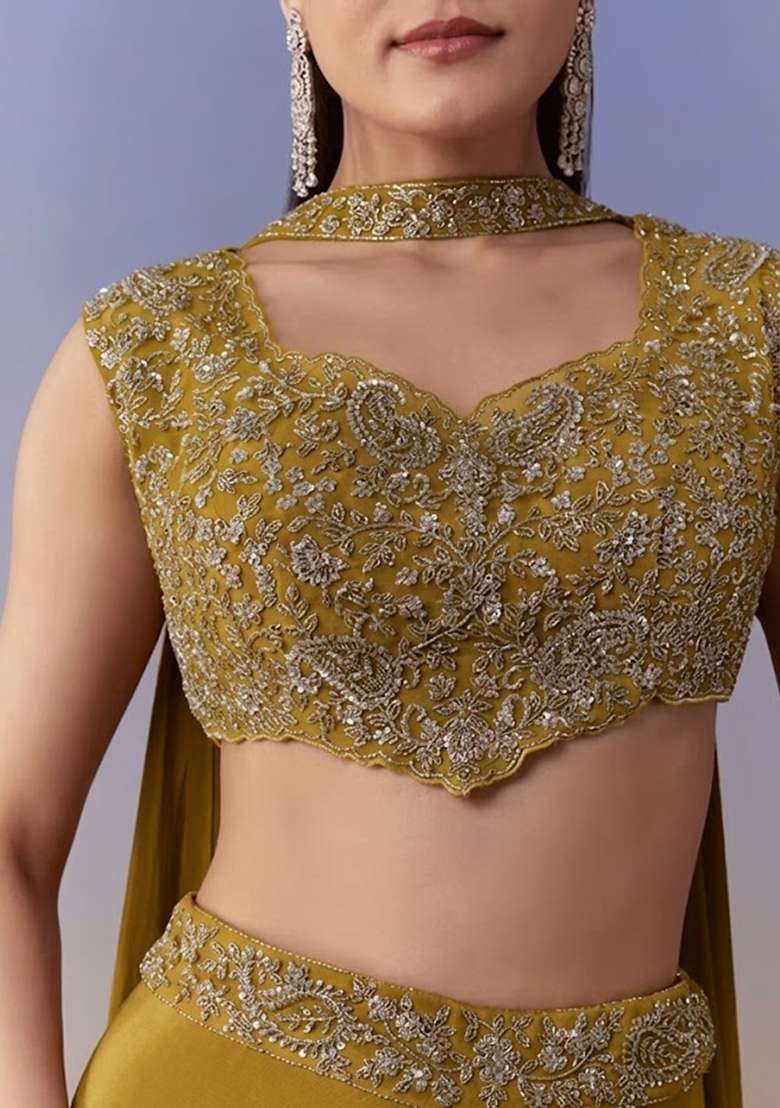 Mustard Crepe Handwork Fusion Set - Indya