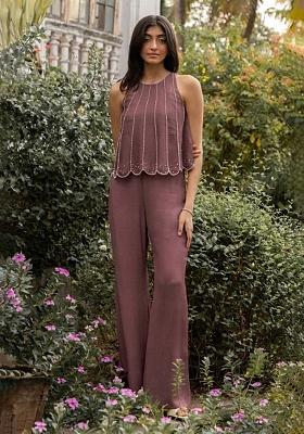 Dusty Mauve Crepe Handwork Fusion Set