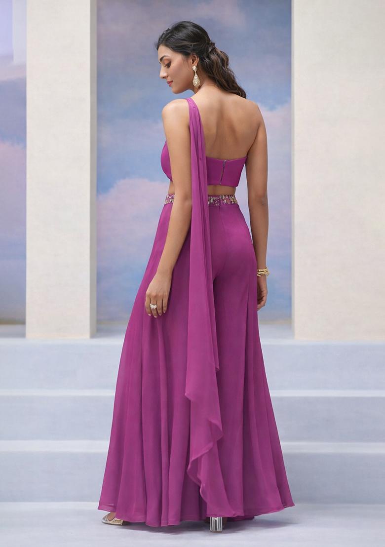 Purple Crepe Handwork Fusion Set - Indya