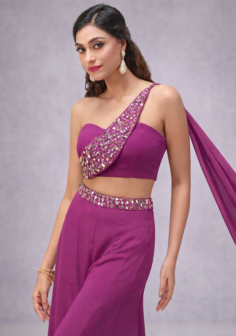 Purple Crepe Handwork Fusion Set - Indya