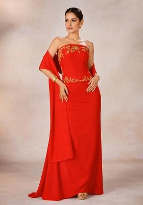 Red Crepe Handwork Fusion Set