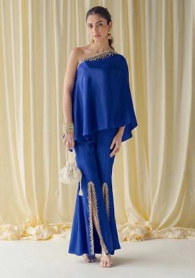 Royal Blue Crepe Handwork Fusion Set
