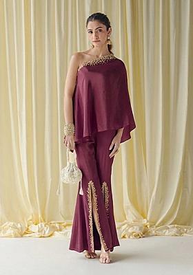 Deep Wine Crepe Handwork Fusion Set