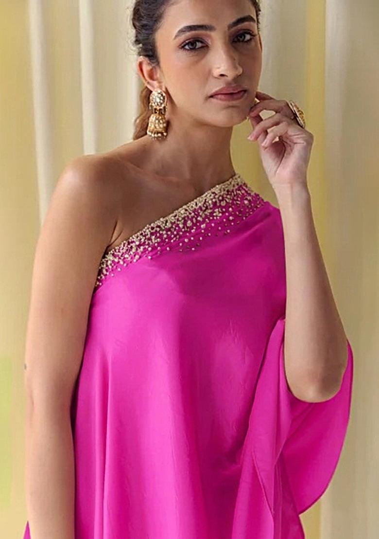 Pink Crepe Handwork Fusion Set - Indya