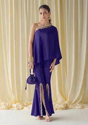 Indigo Blue Crepe Handwork Fusion Set