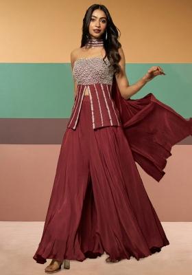 Brown Crepe Handwork Fusion Set