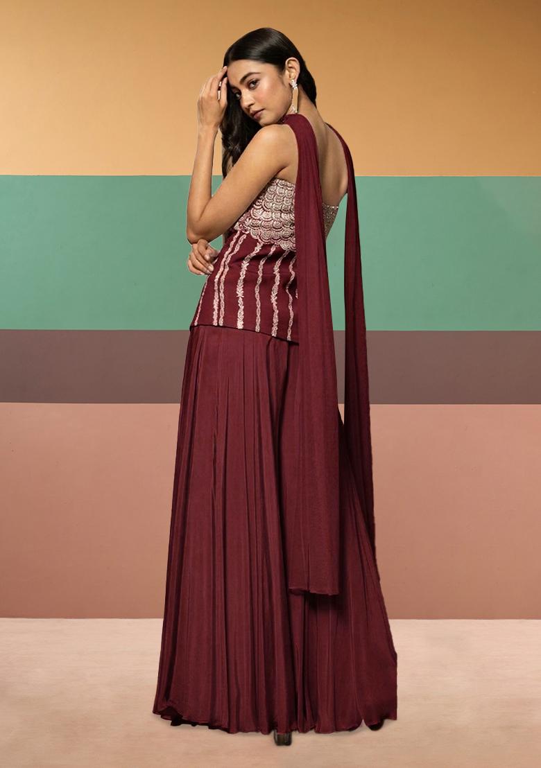 Brown Crepe Handwork Fusion Set - Indya