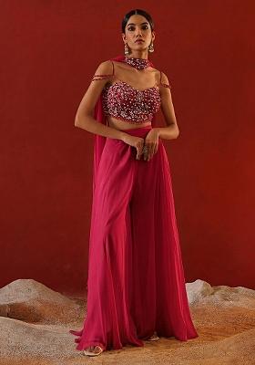 Rani Pink Chinon Handwork Fusion Set