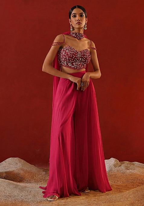 Rani Pink Chinon Handwork Fusion Set