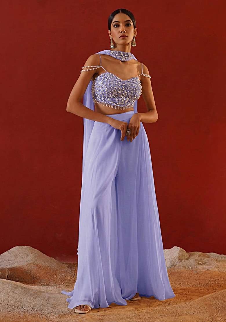 Lavender Chinon Handwork Fusion Set - Indya