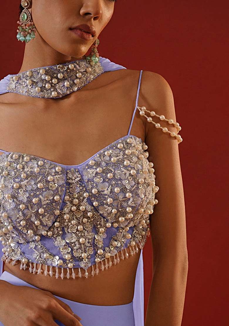 Lavender Chinon Handwork Fusion Set - Indya