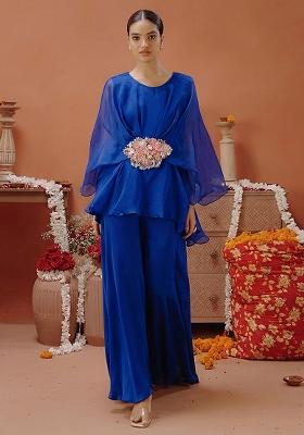 Royal Blue Organza Handwork Fusion Set