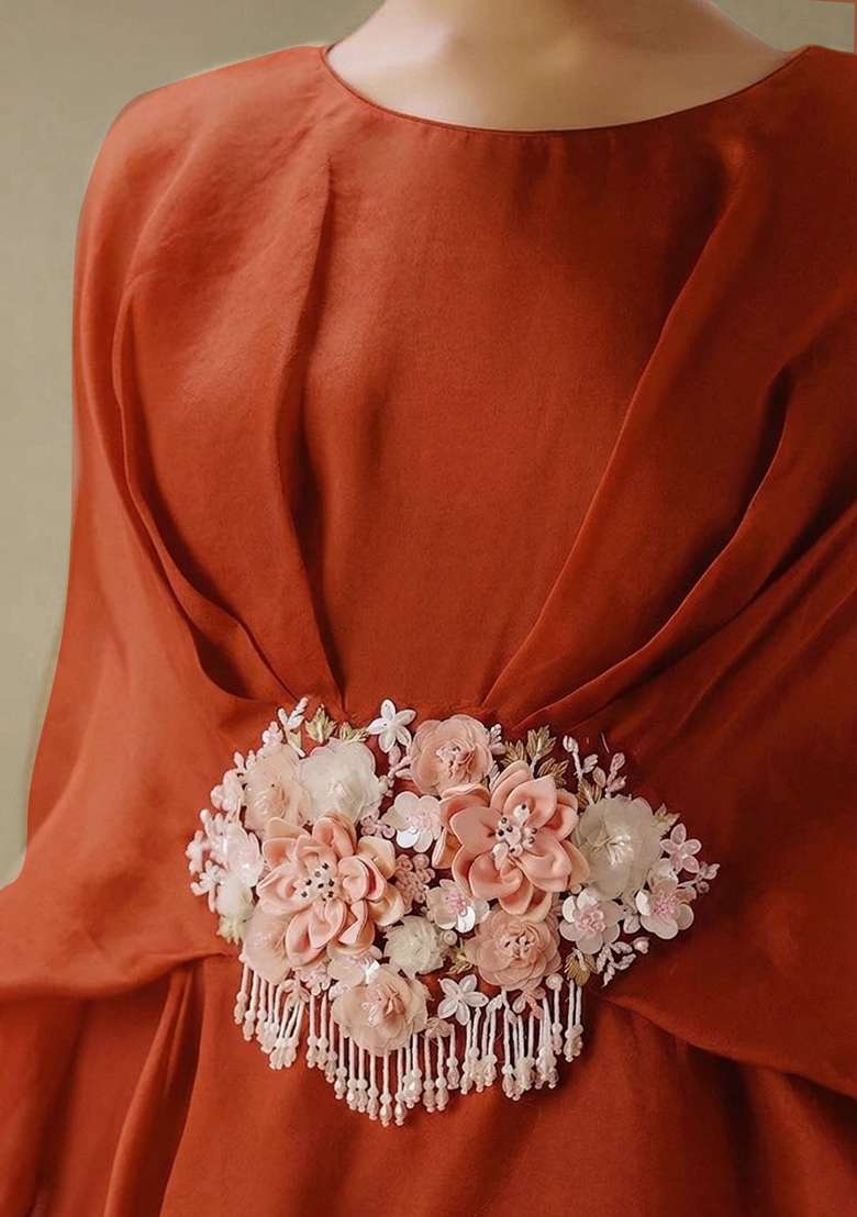 Brown Organza Fusion Set with Handwork for Diwali | Wedding & Festive Wear - Indya