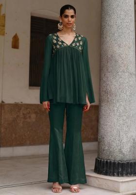 Forest Green Crepe Handwork Fusion Set