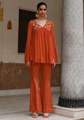 Brown Crepe Handwork Fusion Set