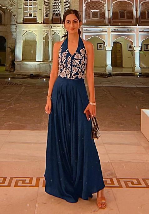 Dark Blue Crepe Handwork Fusion Set