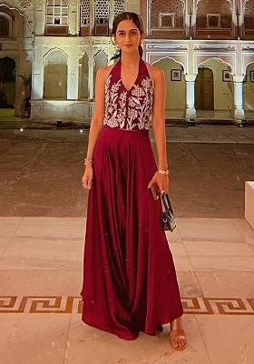 Rani Pink Crepe Handwork Fusion Set