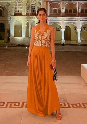 Mustard Crepe Handwork Fusion Set